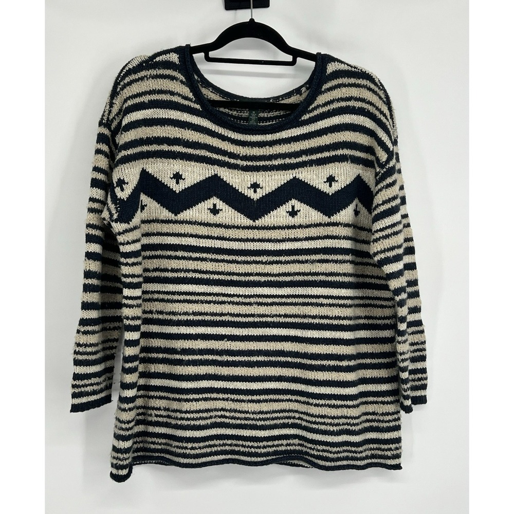 Ralph Lauren Jeans Women 1X Nautical Striped Sweater Wool Cotton Blend Fair Isle